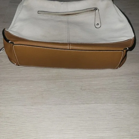 Tignanello Leather Hobo Shoulder Bag White Brown Contrast Stitching contemporary - Picture 3 of 9